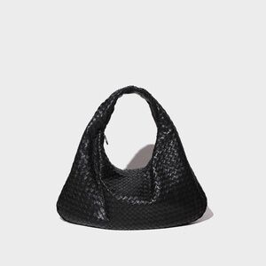 Authentic Vintage Bottega Veneta Black Intrecciato Hobo Shoulder Bag